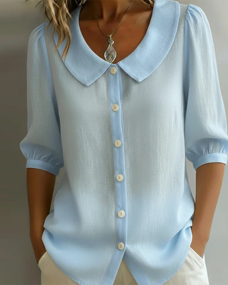 Neslora - Women's cotton Peter Pan collar elegant half-sleeve shirt