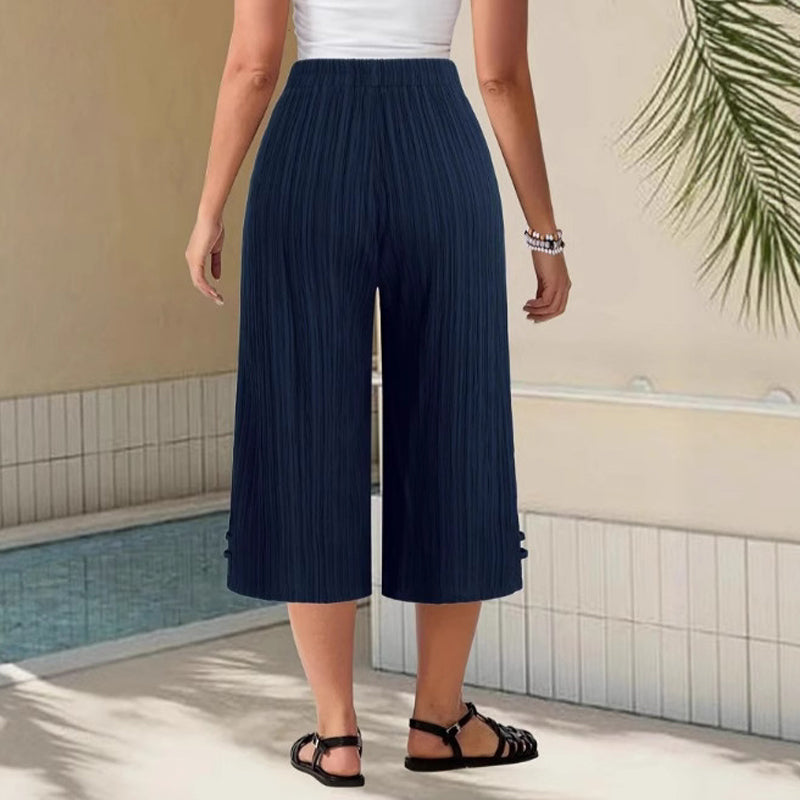 Cyntra - Women's Cotton Linen Wide Leg Trousers Comfort Waist Fluid Cut