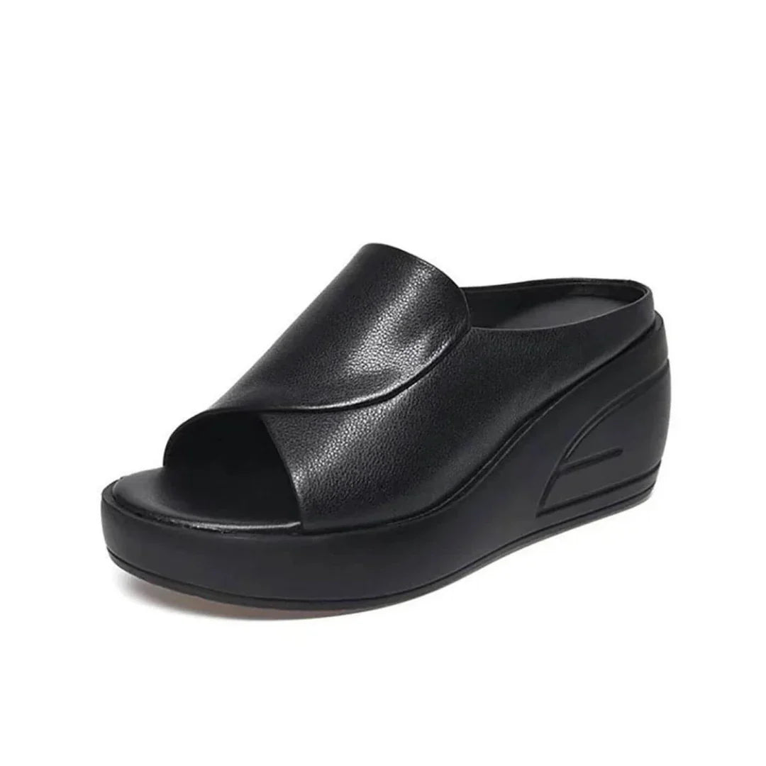 Yolande - Mules compensées femme en PU à enfiler