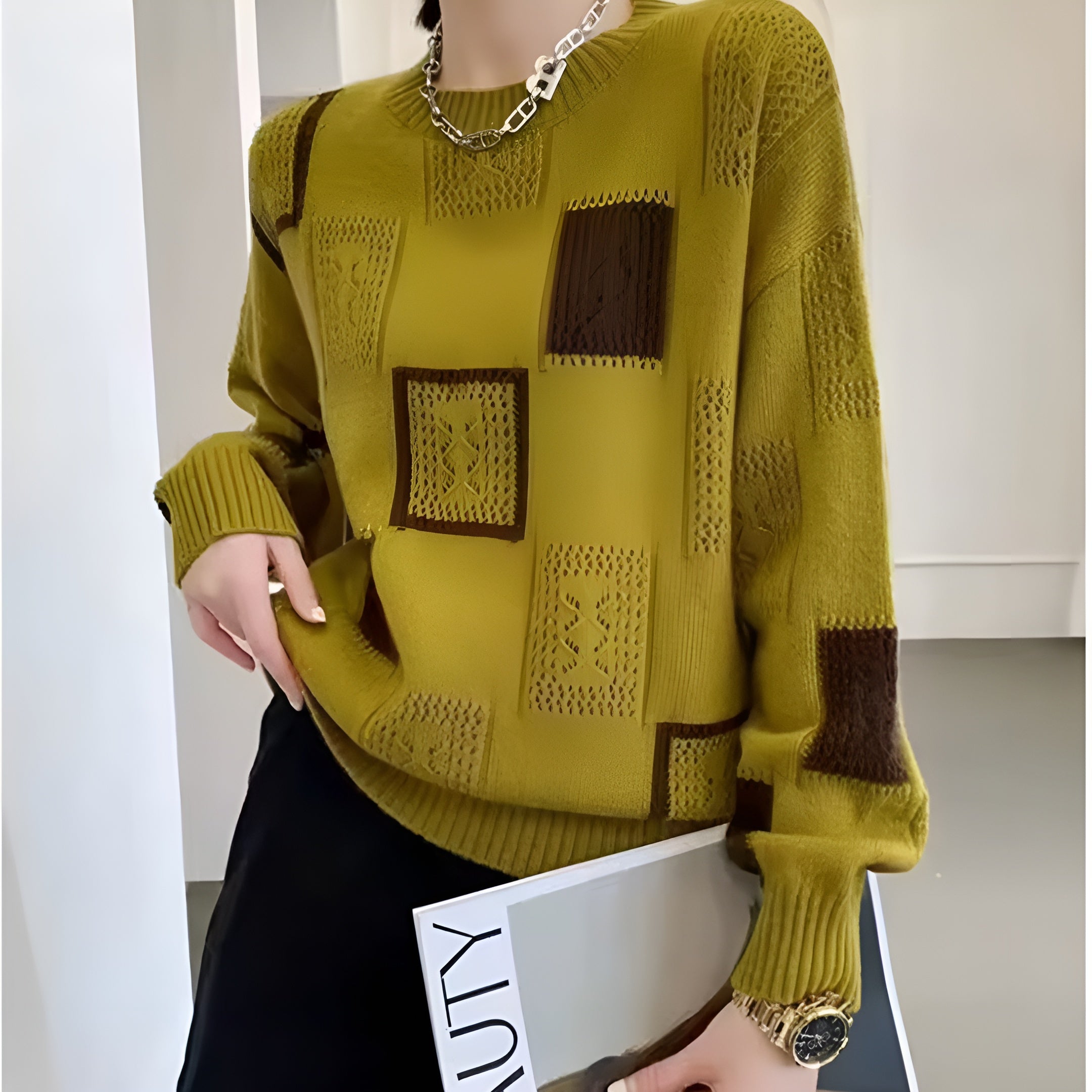 Adele - Women's Vintage Plaid Sweater Fall-Winter