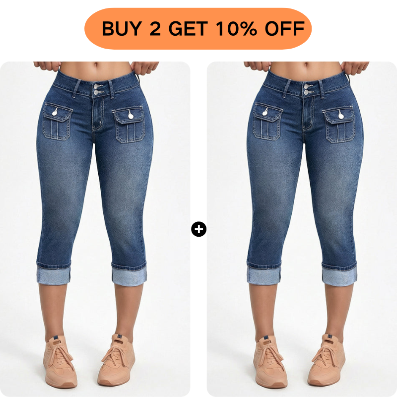 Tovixa - Women's Capri Jeans Stretch Slim Fit Mid Rise