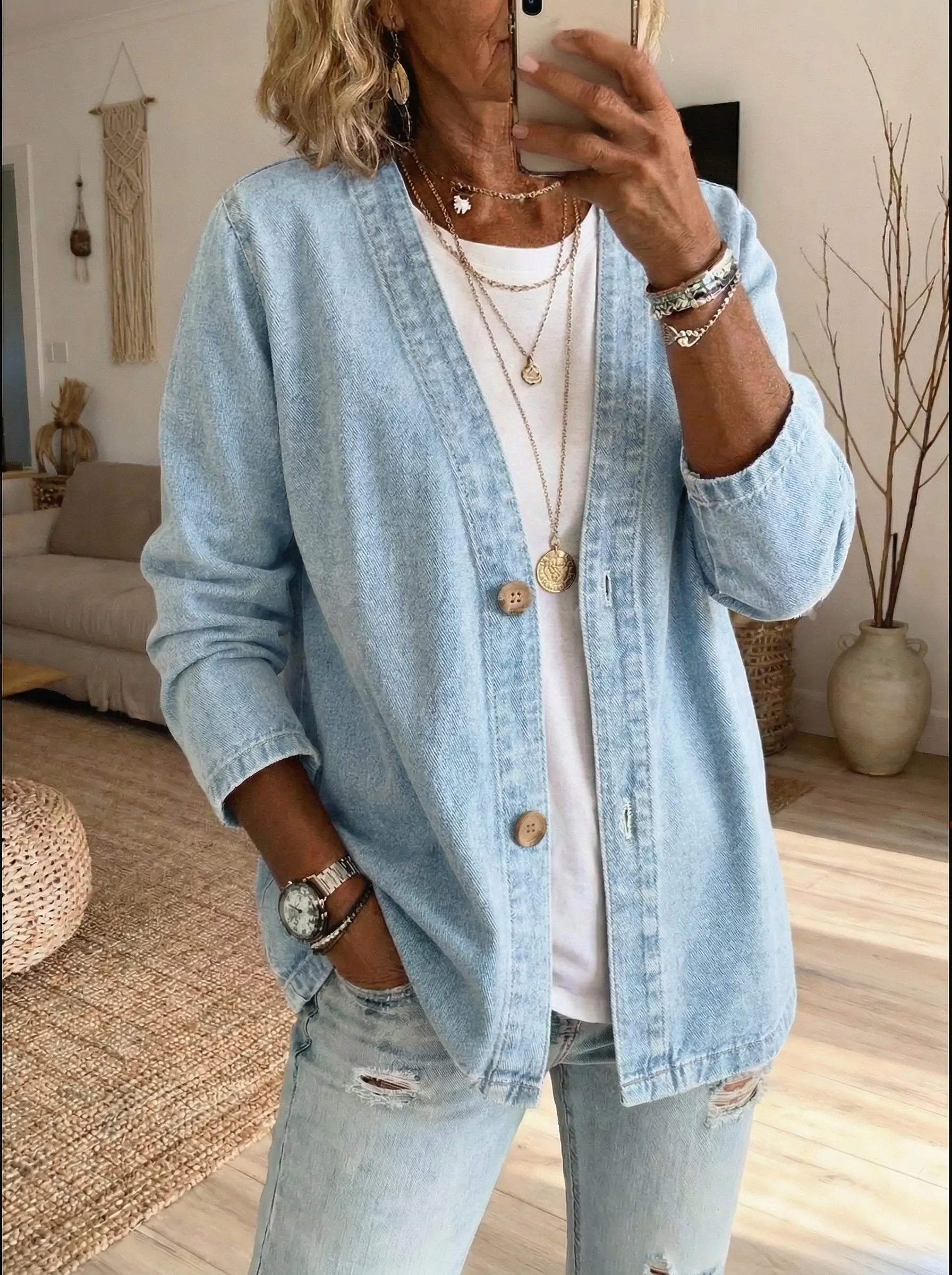 Oryxa - Women's Relaxed Fit Button-Up Denim Jacket Casual Style