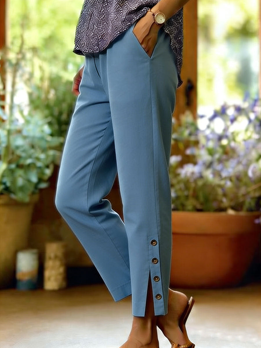Firoxa - Women's Lightweight Linen Trousers Comfortable Casual for Everyday Wear