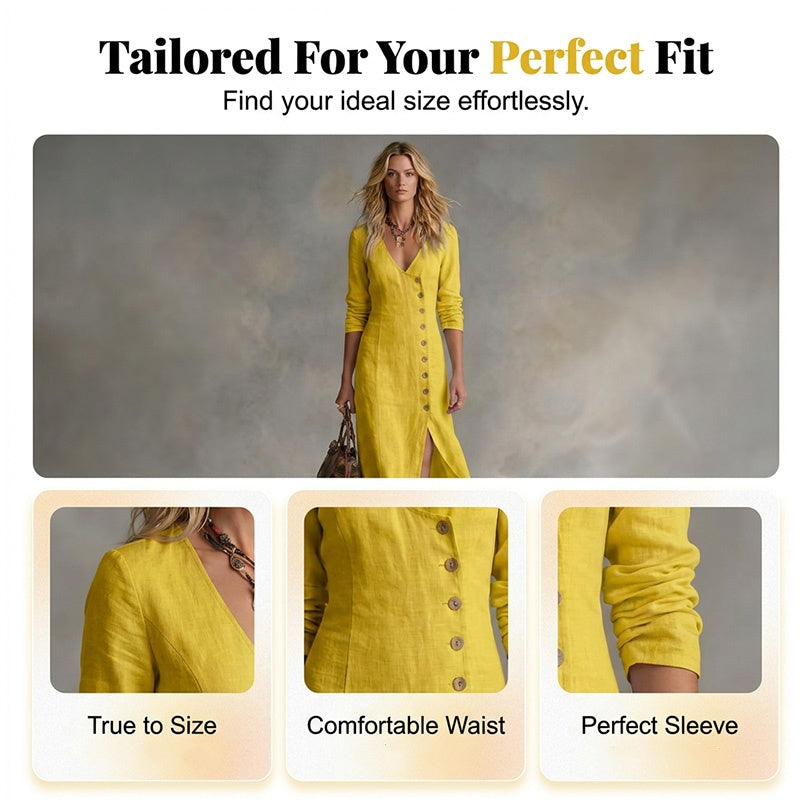 Quinalisse - Elegant Vintage Long Sleeve Midi Shirt Dress