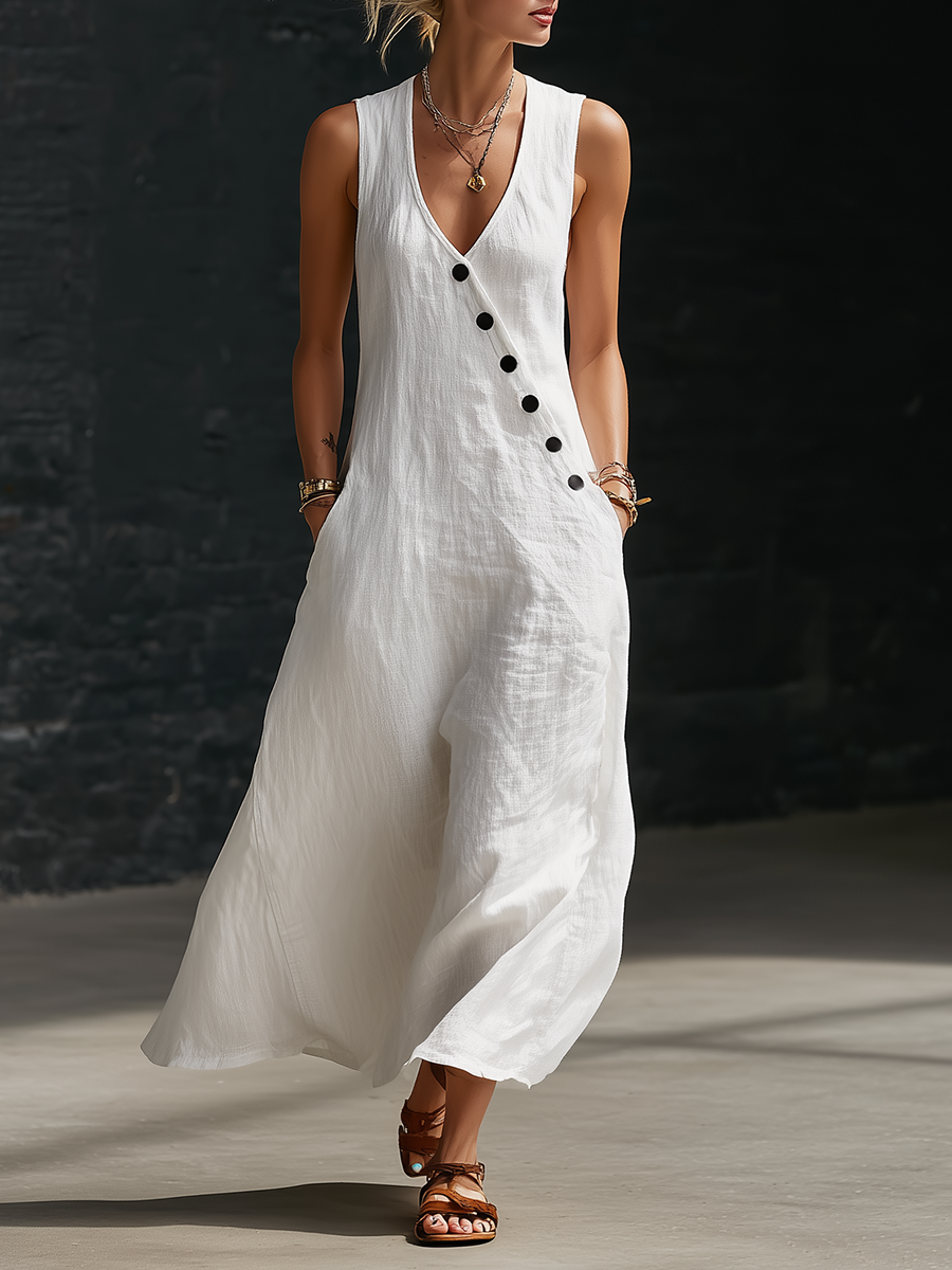 Fazira - Women's Button-Up Flowy Maxi Dress for Everyday Comfort
