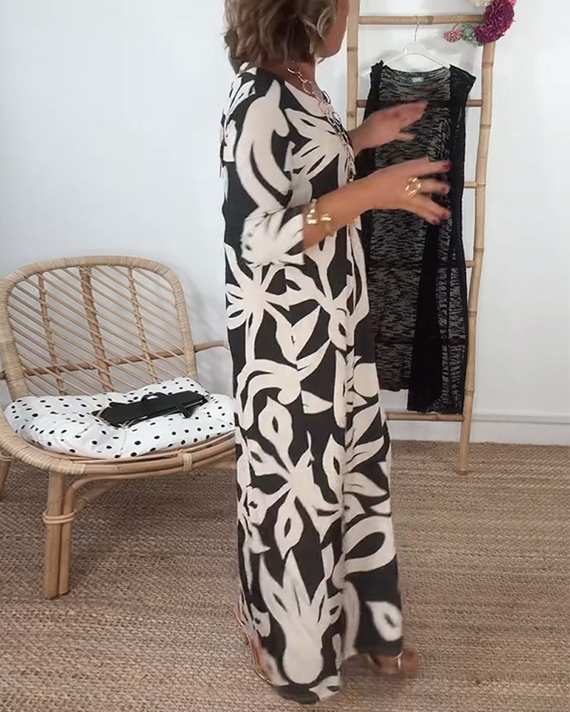 Jewel - Printed dress with long sleeves and round neck