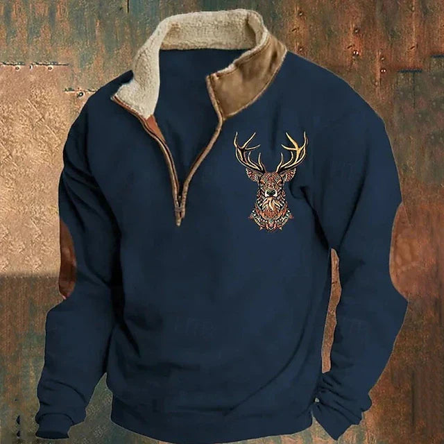 André - Men's warm sweater with deer detail and reinforced elbows