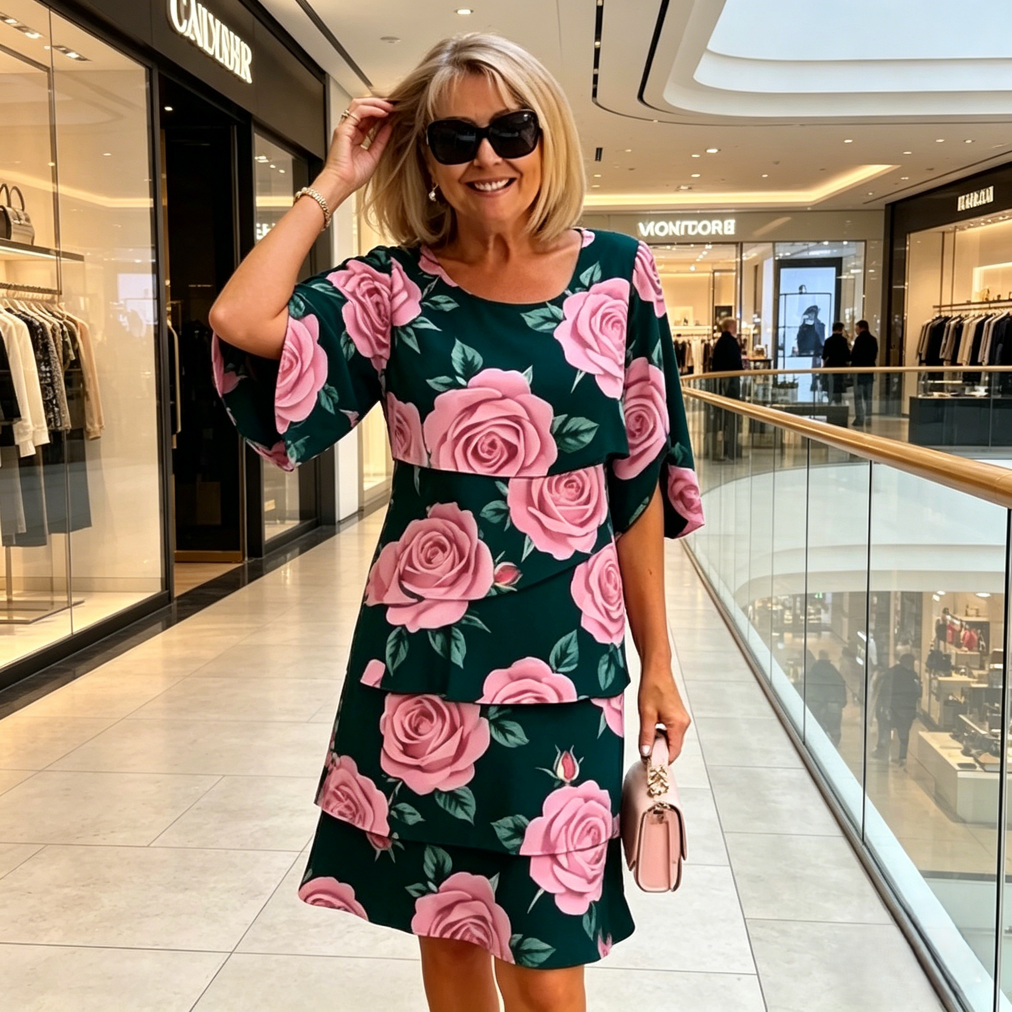 Qyvelle - Women's Floral Print Dress Loose Fit Flowy Sleeves Elegant Style