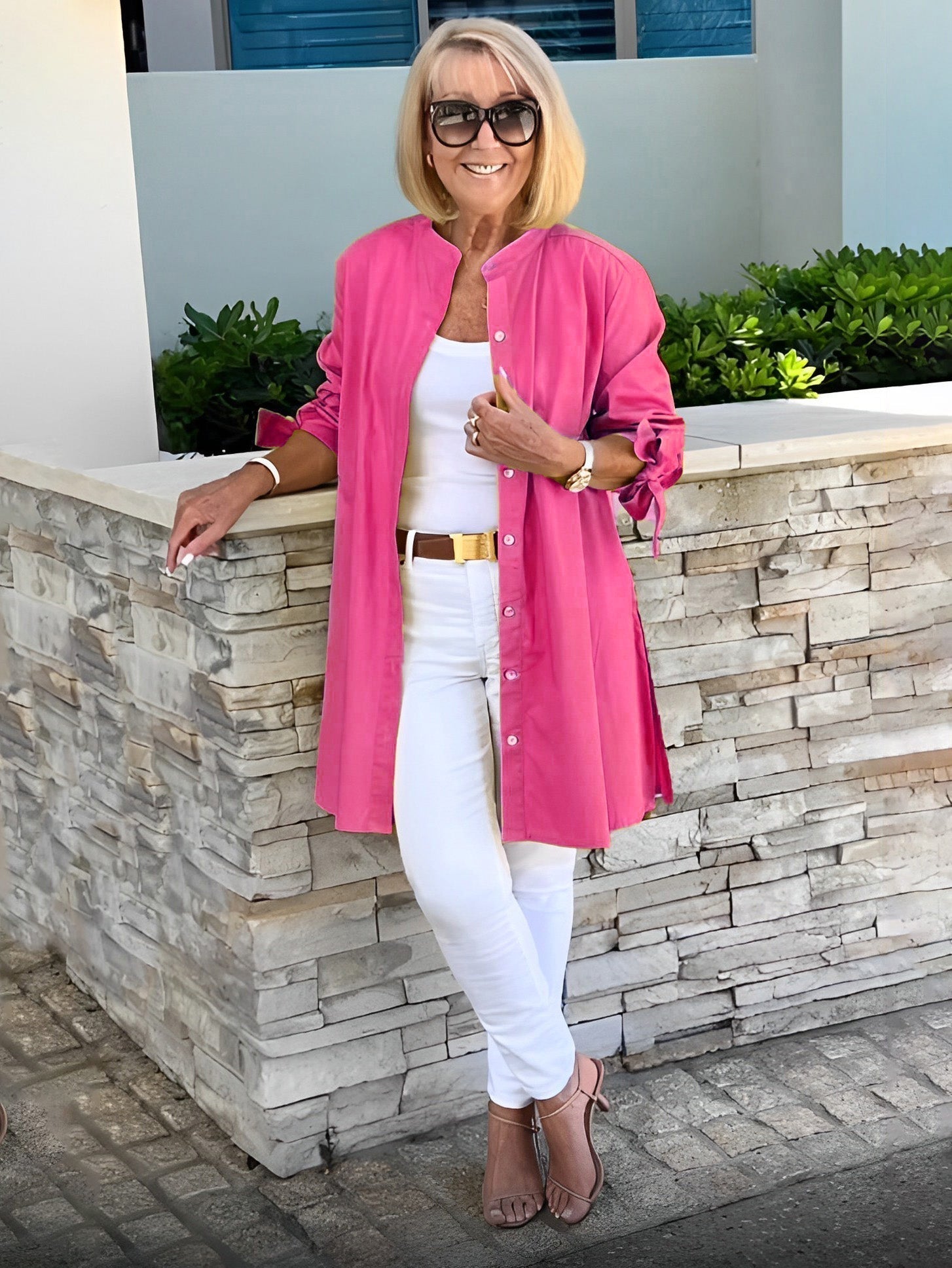 Liora - Long Button-Down Cotton Shirt Jacket (Today only: Buy 1, get 1 free!)