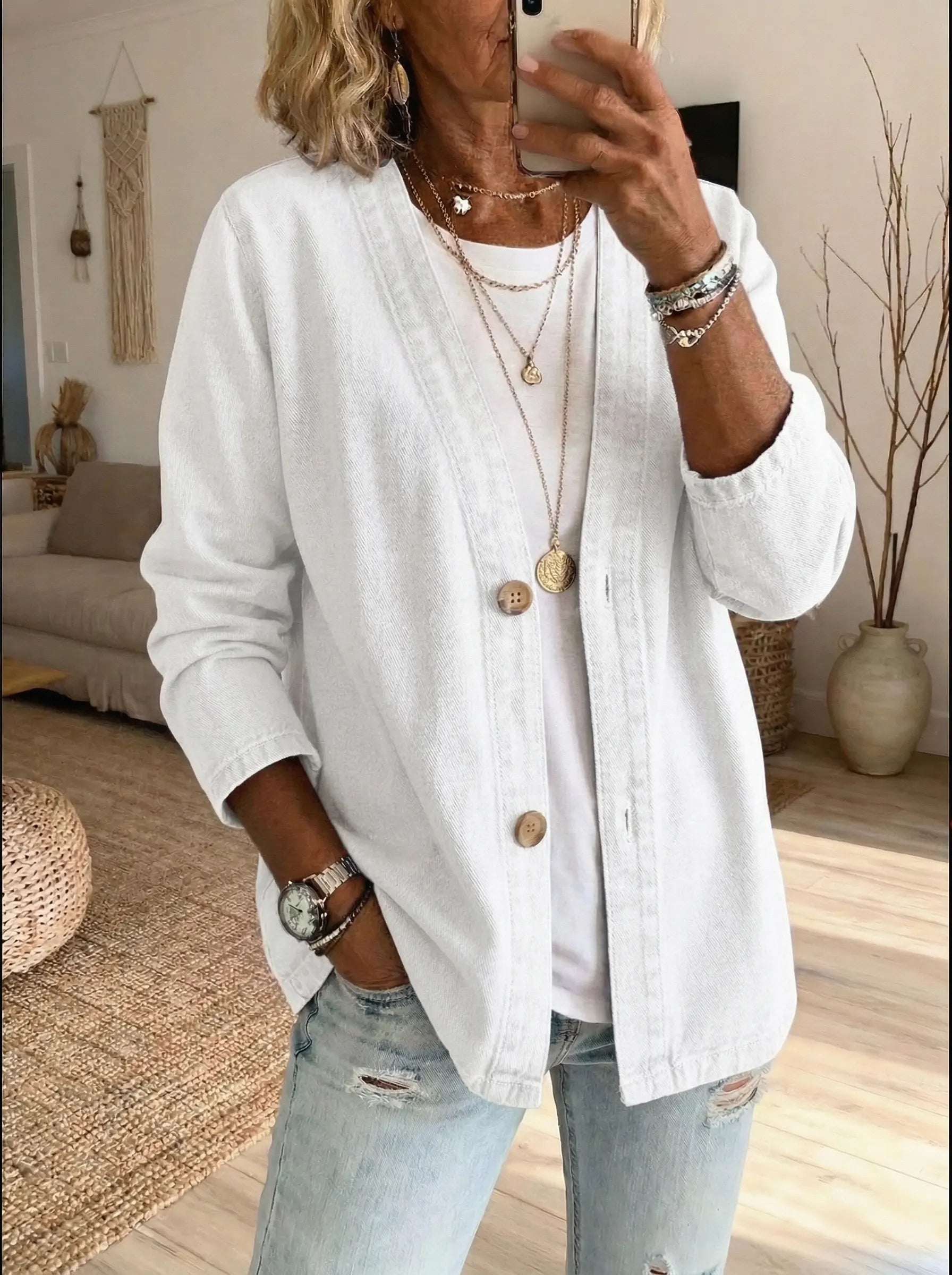 Oryxa - Women's Relaxed Fit Button-Up Denim Jacket Casual Style