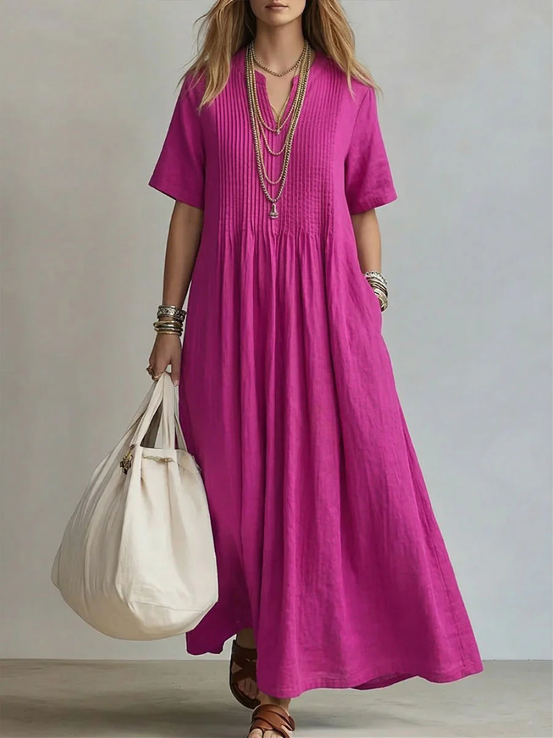 Jaxellea - Women's Lightweight V-Neck Flowy Maxi Dress for Summer Daily Wear