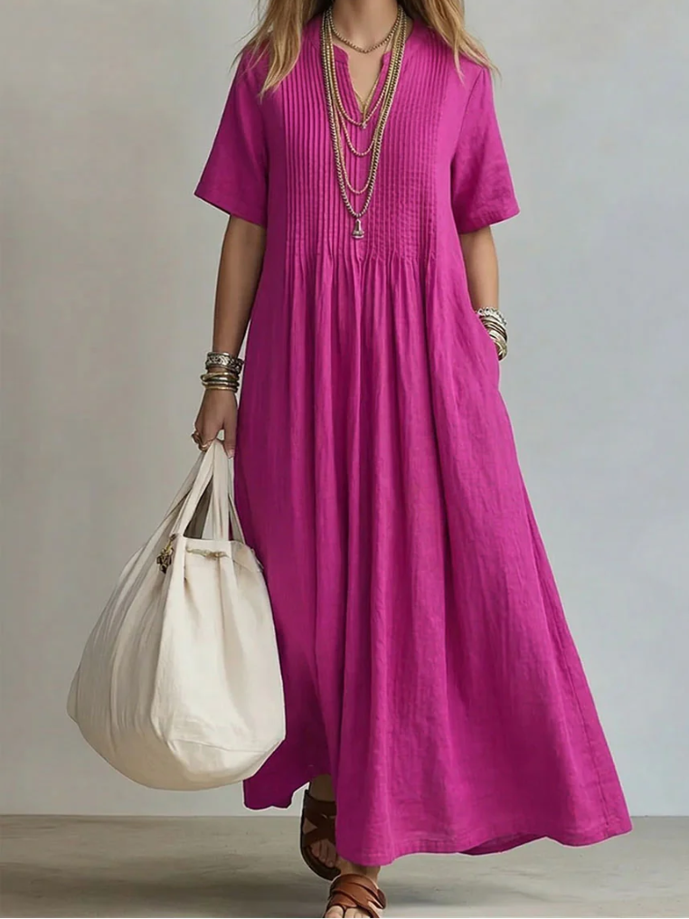 Sylovelle - Women's Flowy Pleated Lightweight Cotton and Linen Maxi Dress