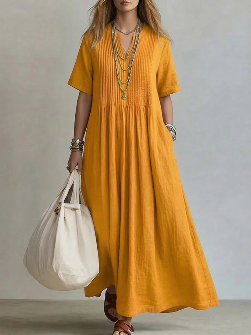 Jaxellea - Women's Lightweight V-Neck Flowy Maxi Dress for Summer Daily Wear