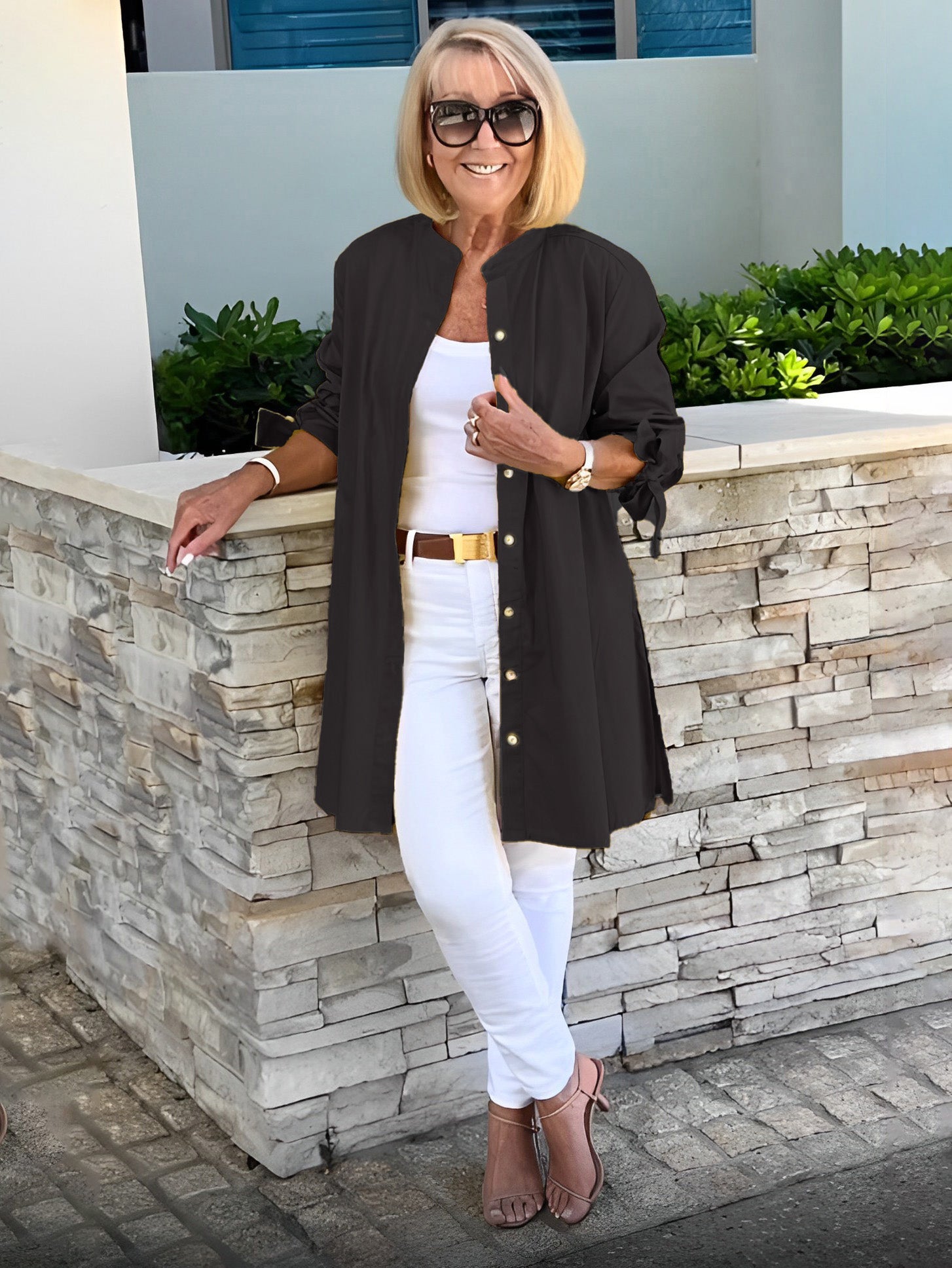 Liora - Long Button-Down Cotton Shirt Jacket (Today only: Buy 1, get 1 free!)