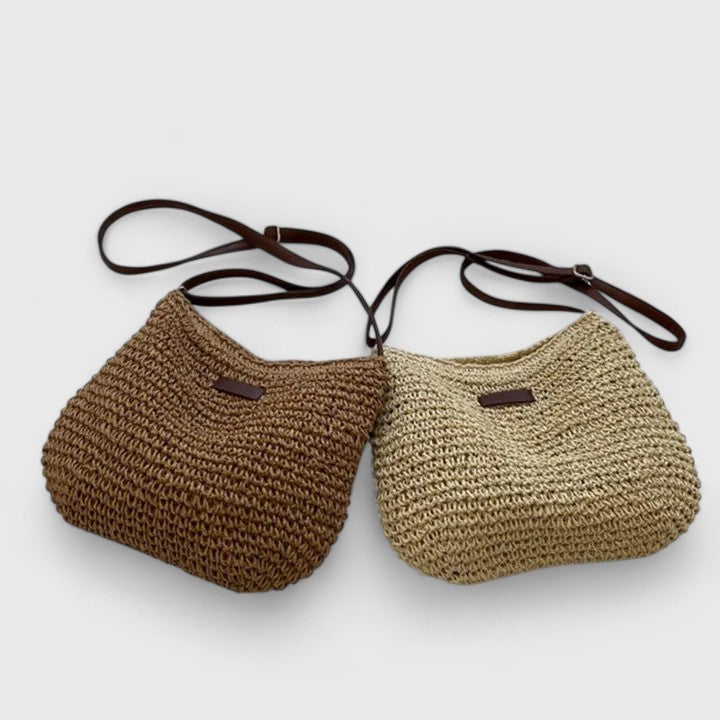Mirelina - Women's Braided Raffia Crossbody Bag, Natural Boho Style