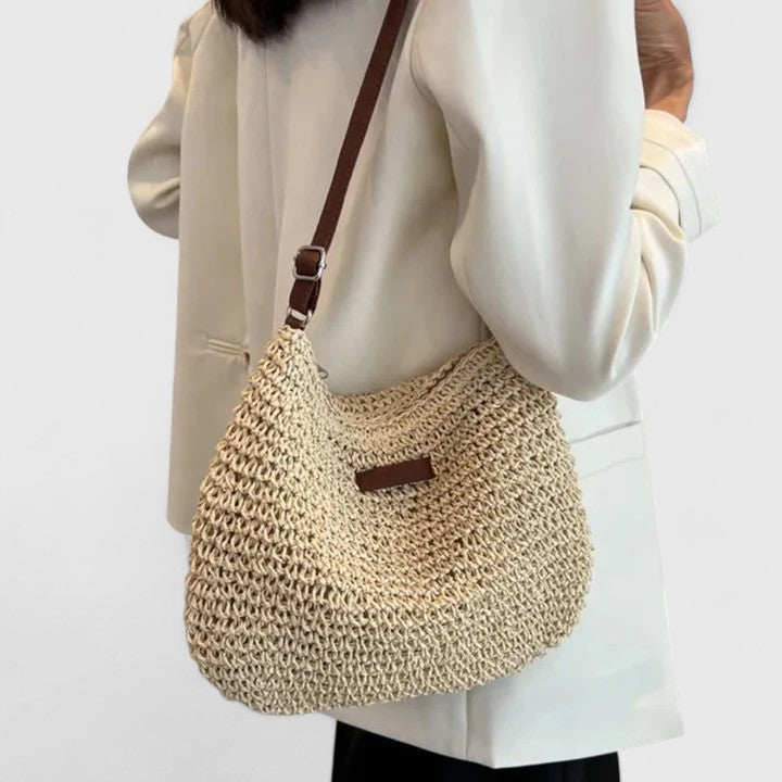 Mirelina - Women's Braided Raffia Crossbody Bag, Natural Boho Style