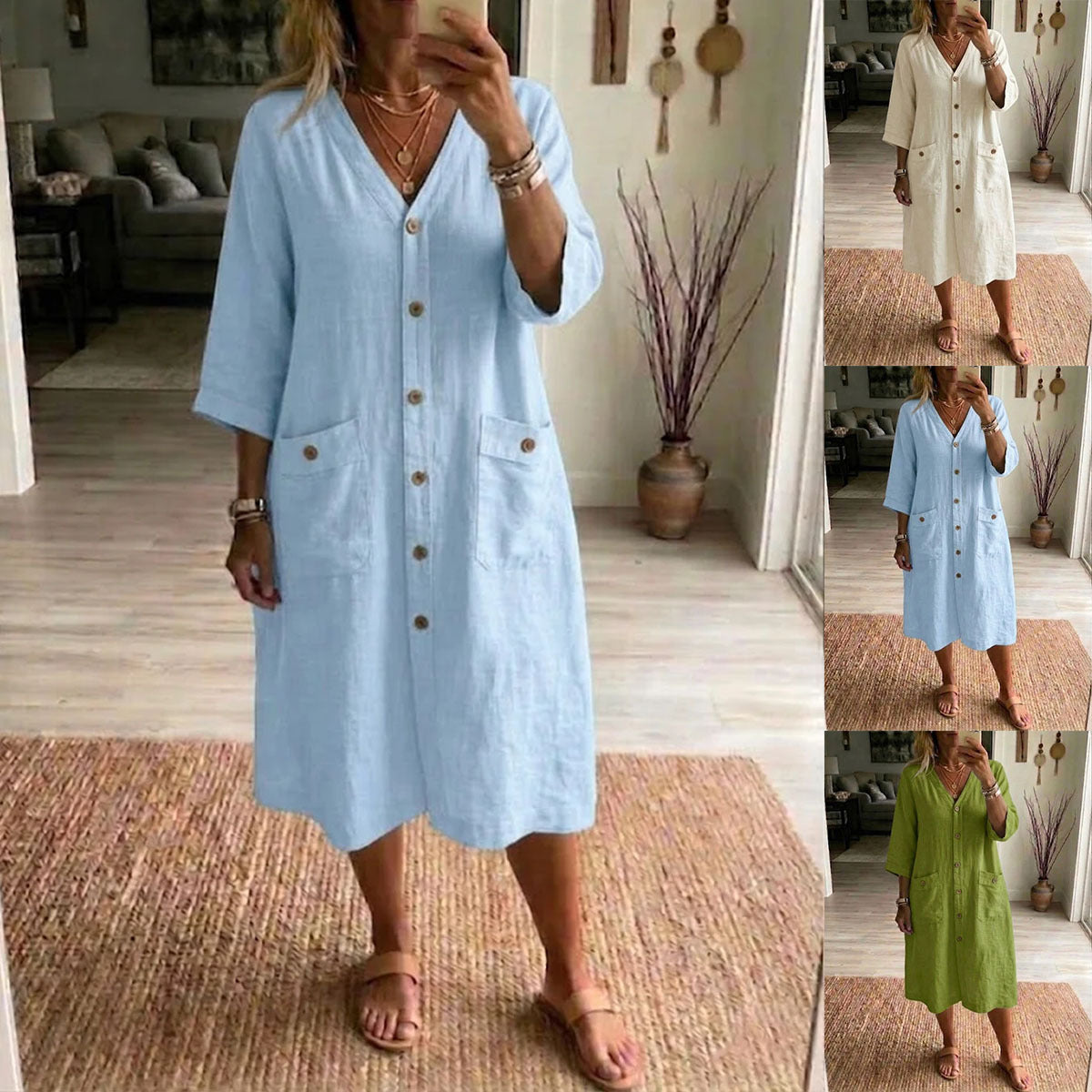 Oryssa - Women's Loose Button-Down Dress, Lightweight Style for an Active Day