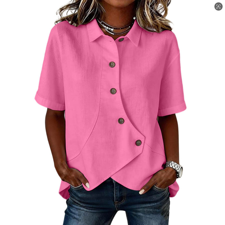 Aurelyth - Asymmetrical Button-Down Women's Shirt with Elegant Structured Collar