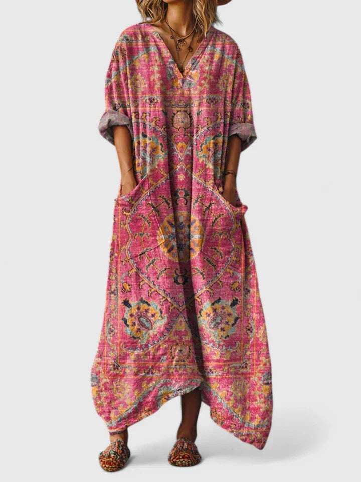Grazelle - Elegant Bohemian Style Flowy Printed Long Dress