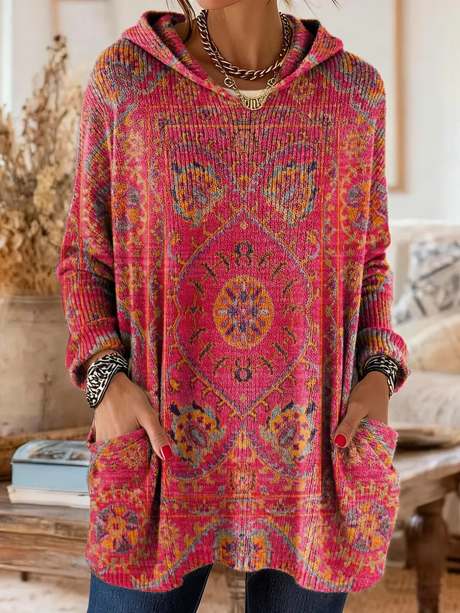 Hynessa - Women's hooded tunic, printed, loose fit, modern casual style
