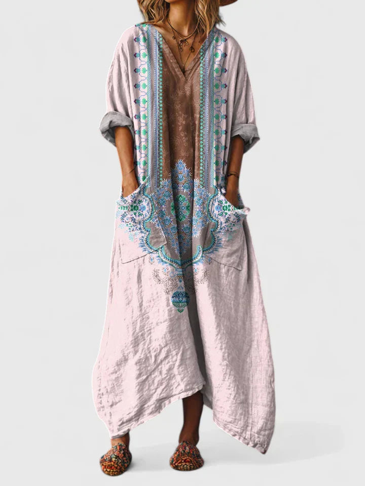 Grazelle - Elegant Bohemian Style Flowy Printed Long Dress