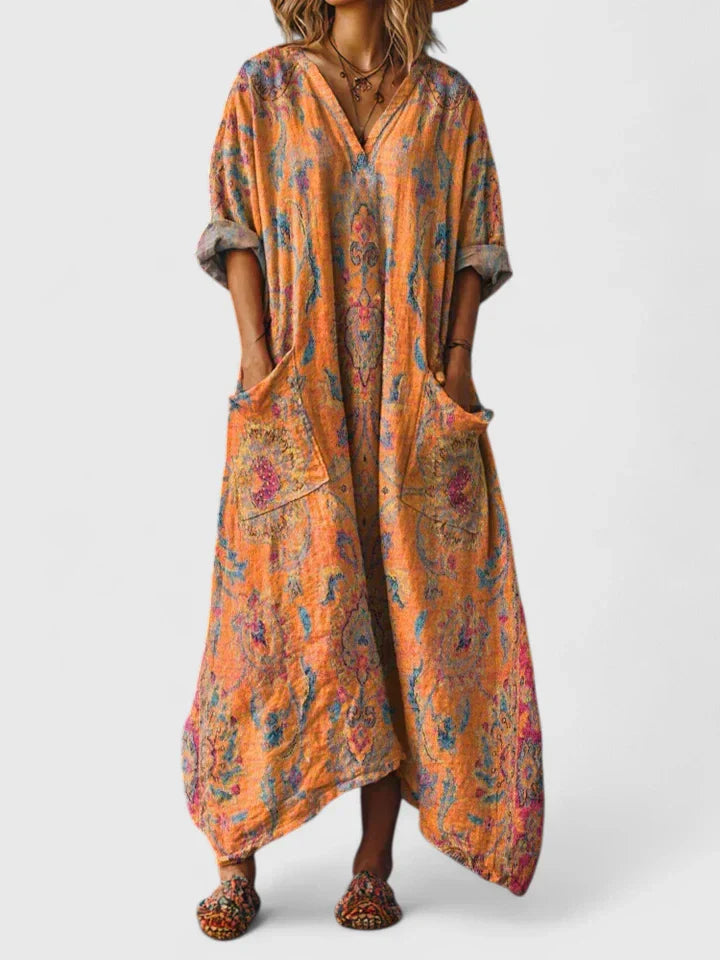Grazelle - Elegant Bohemian Style Flowy Printed Long Dress