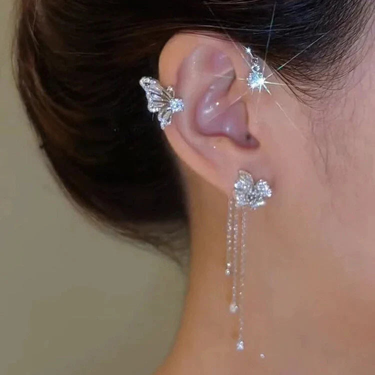 Elegant Butterfly Flower Earrings with Tassels