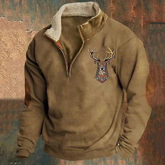 André - Men's warm sweater with deer detail and reinforced elbows