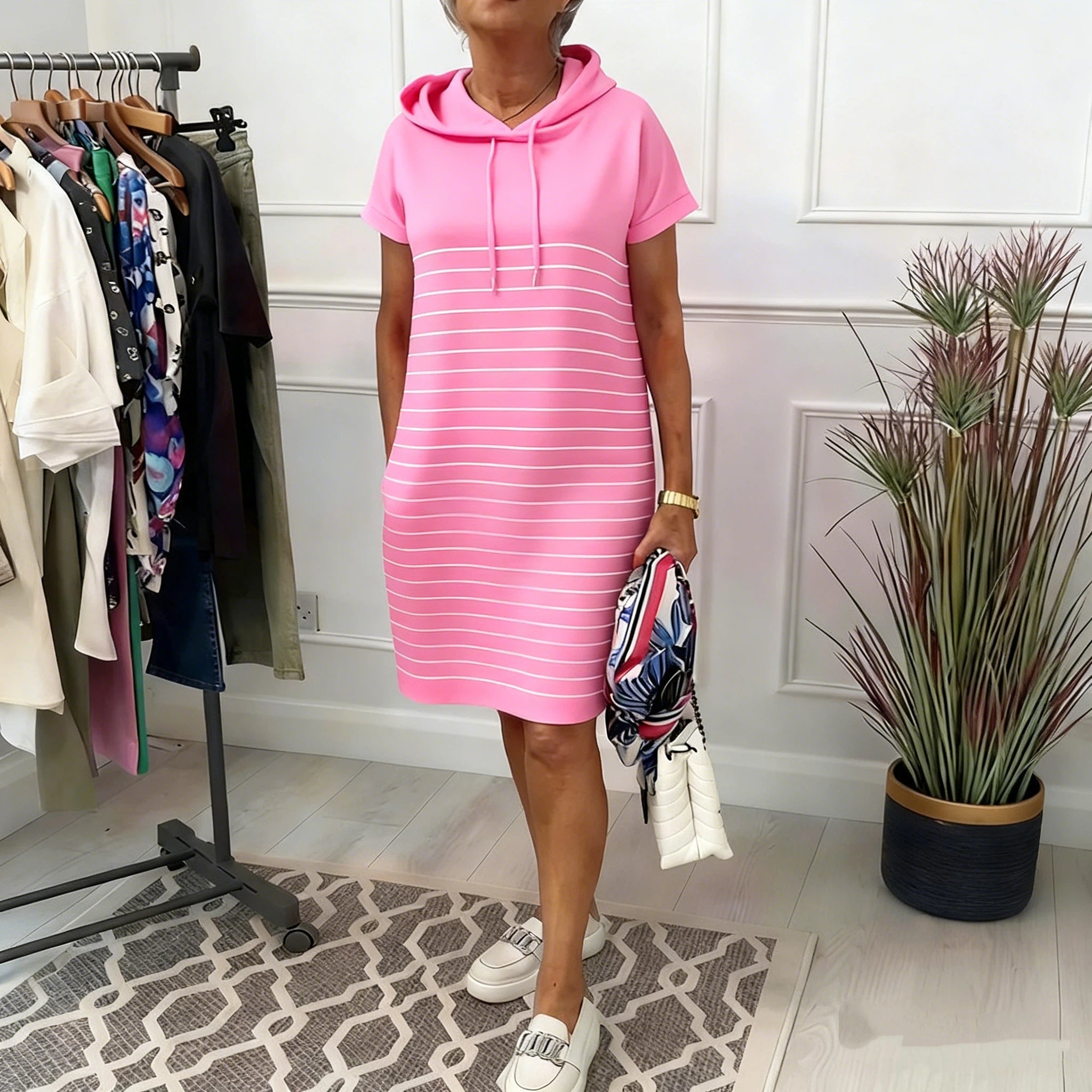 Gavellea - Women's Striped Hooded Dress, Comfortable Casual for Everyday Wear