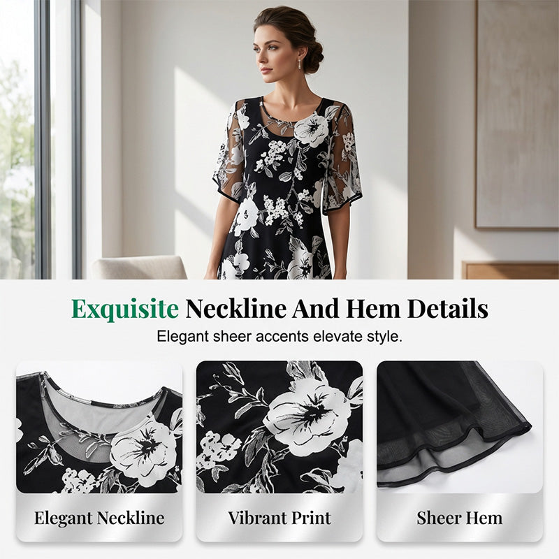 Loryxa - Women's elegant floral chiffon flowing evening dress