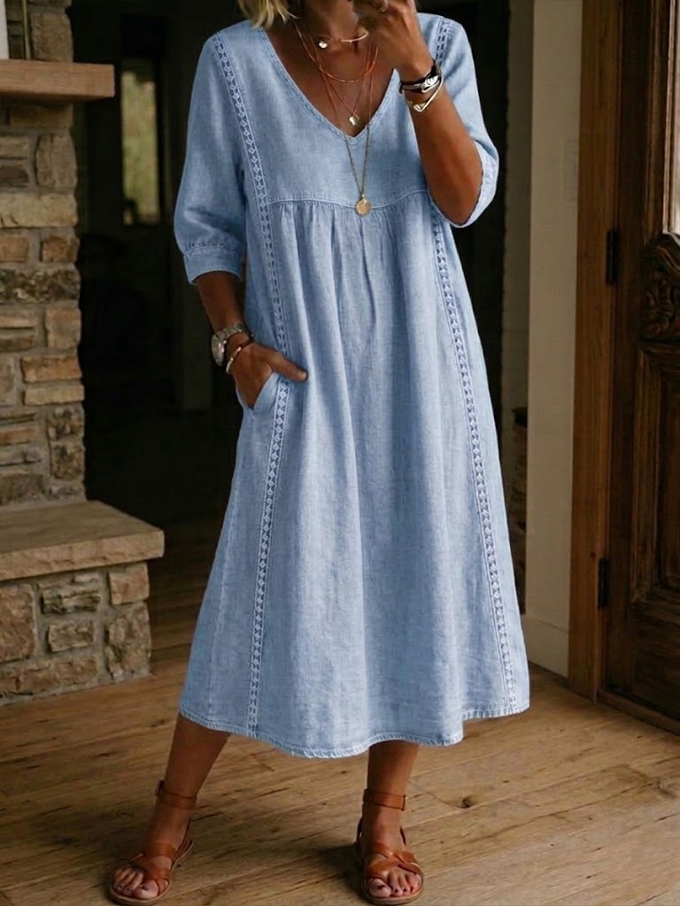 Jaxine - Women's Casual Cotton Linen Lace Patchwork Summer Dress