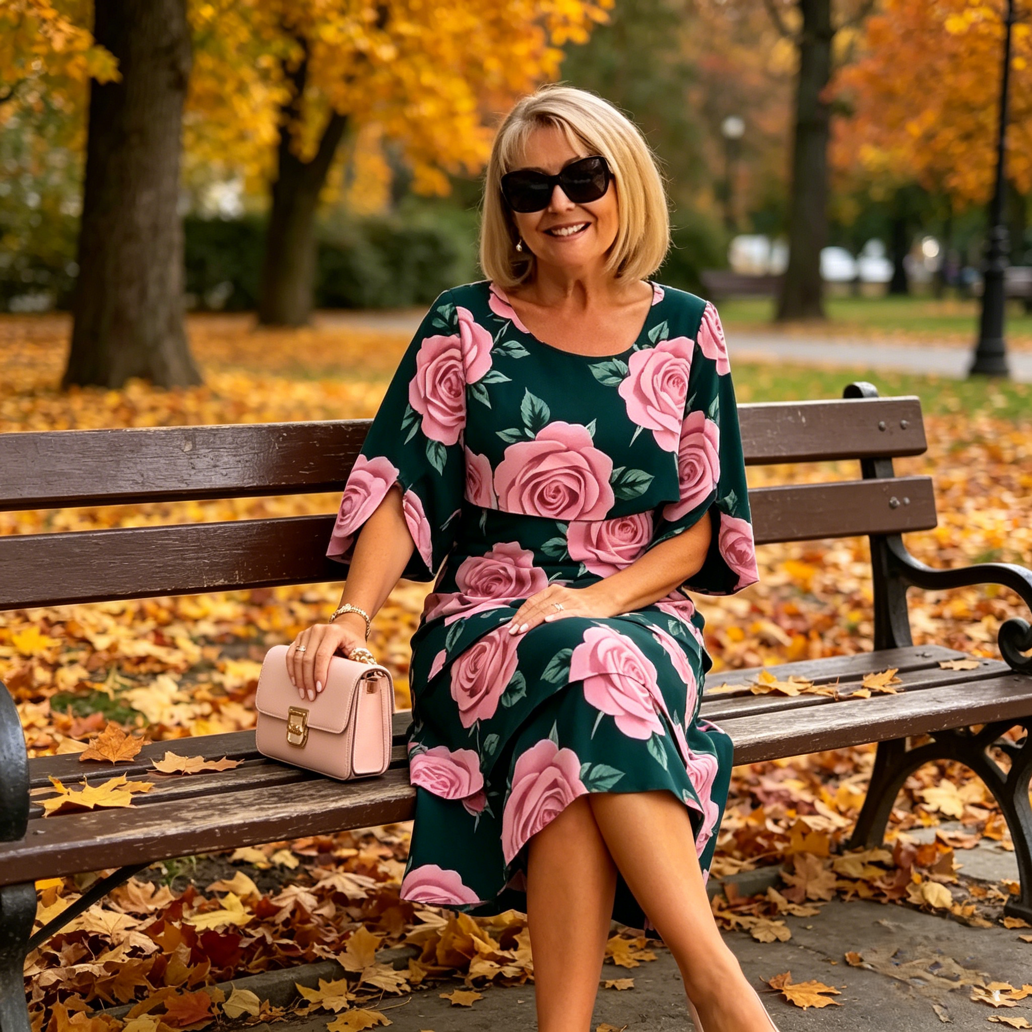Qyvelle - Women's Floral Print Dress Loose Fit Flowy Sleeves Elegant Style