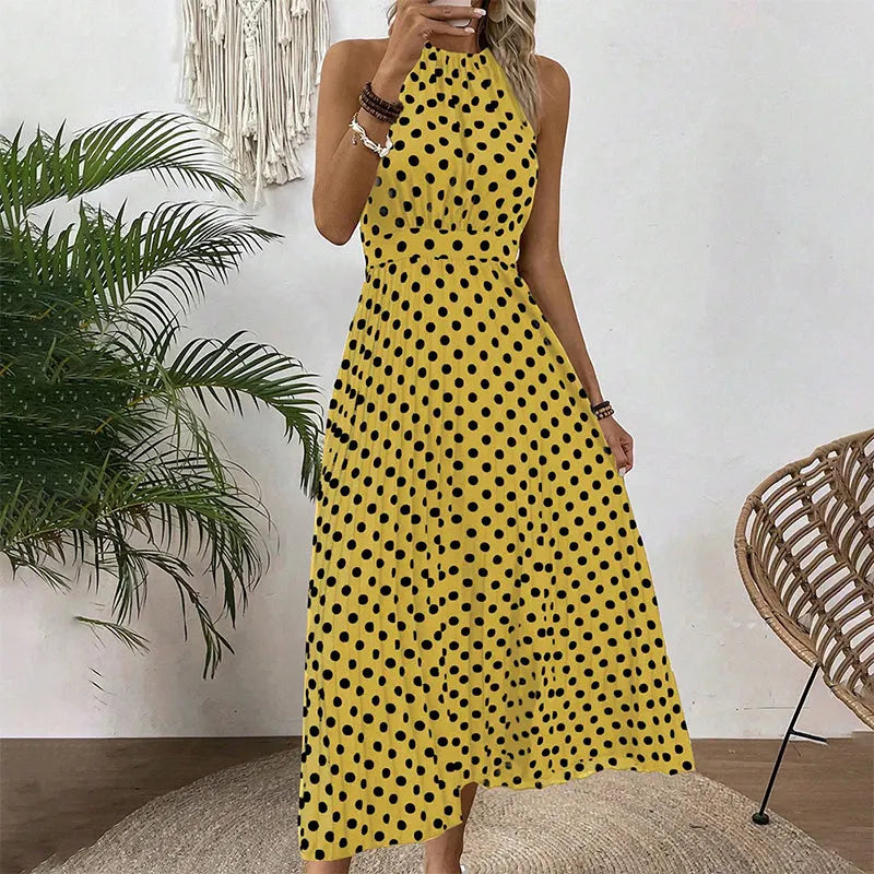 Theodora - Robe maxi femme à pois et col halter