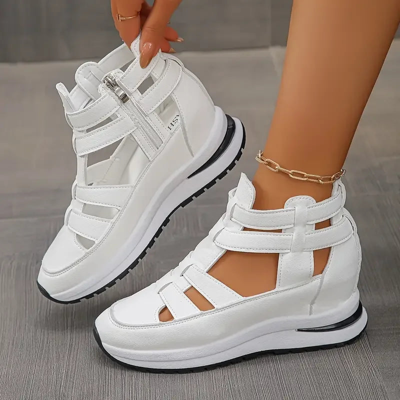 Romina - Elegant and Lightweight Wedge Sandals with Side Zip