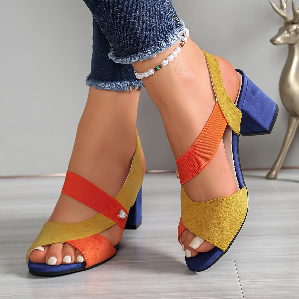 Elyvora - Women's Orthopedic Colorful Block Heel Cross Strap Sandals