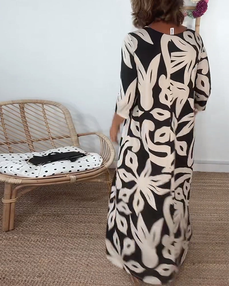 Jewel - Printed dress with long sleeves and round neck