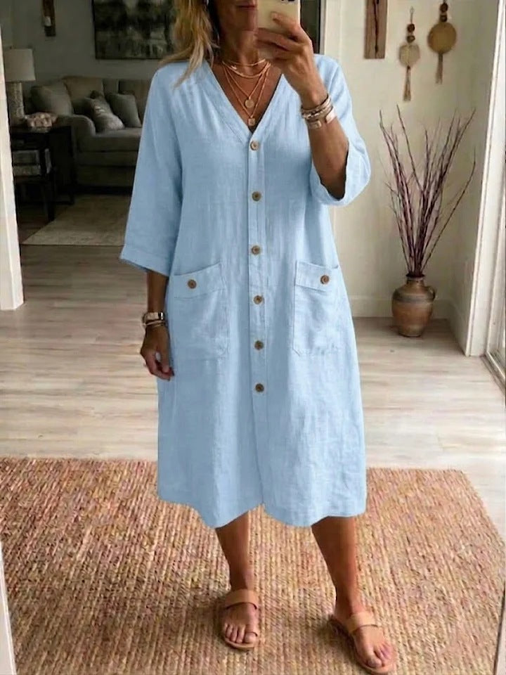 Oryssa - Women's Loose Button-Down Dress, Lightweight Style for an Active Day