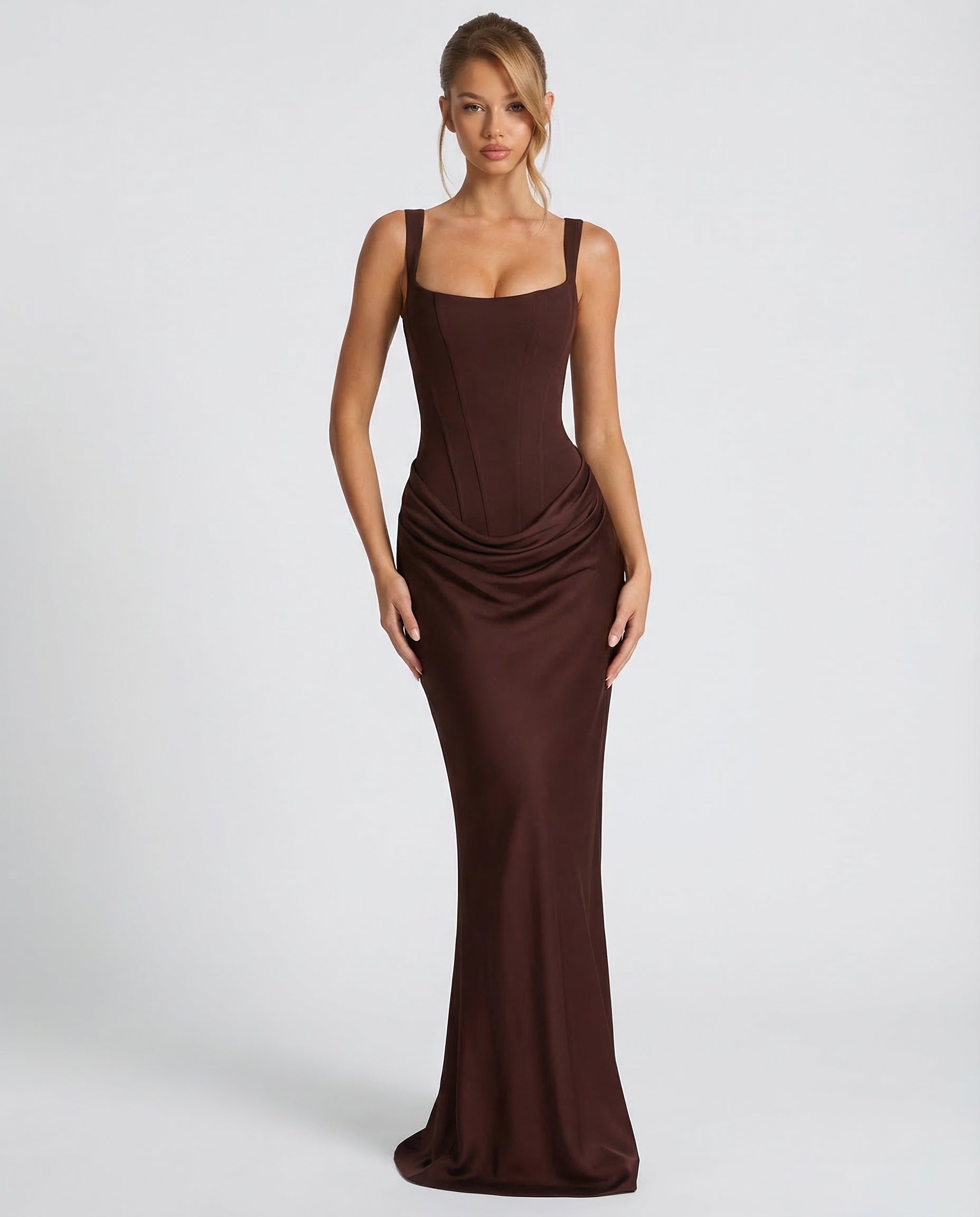 Elyndoria - Women's Elegant Satin Hourglass-Fit Maxi Dress