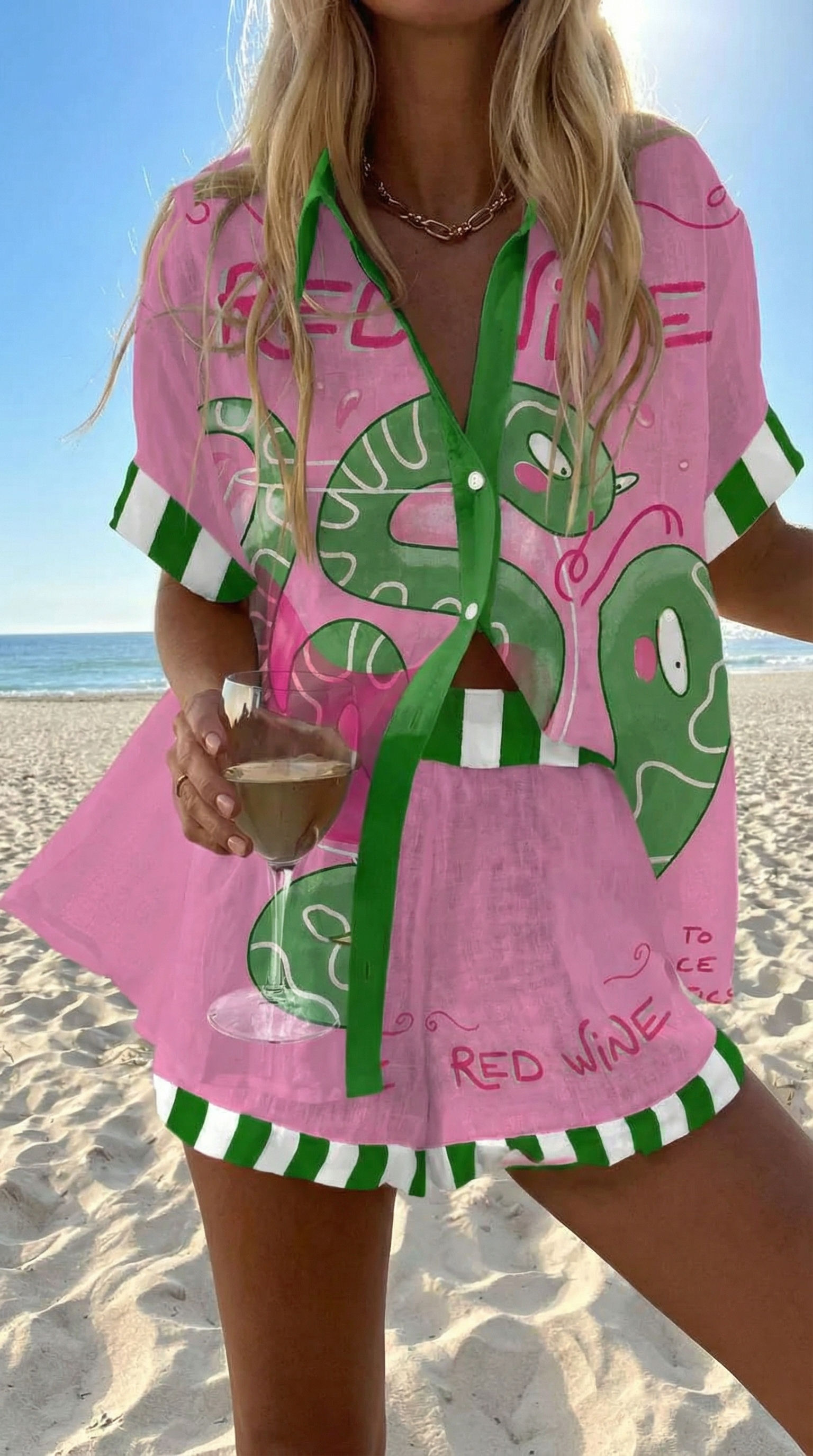 Faselyra - Women's Boho Beach Style Fish Print Shirt and Shorts Set
