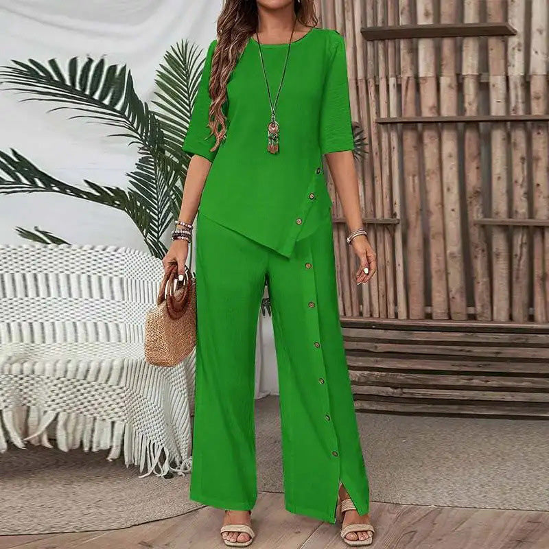 Amelina - Coordinated Set with Buttons for an Elegant and Casual Style