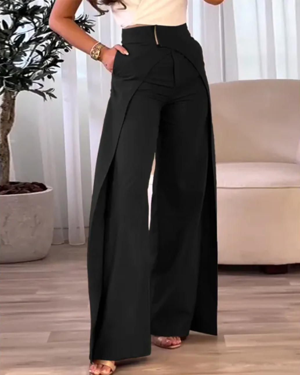 Areliax - Women's High-Waisted Flowy Split Elegant Trousers