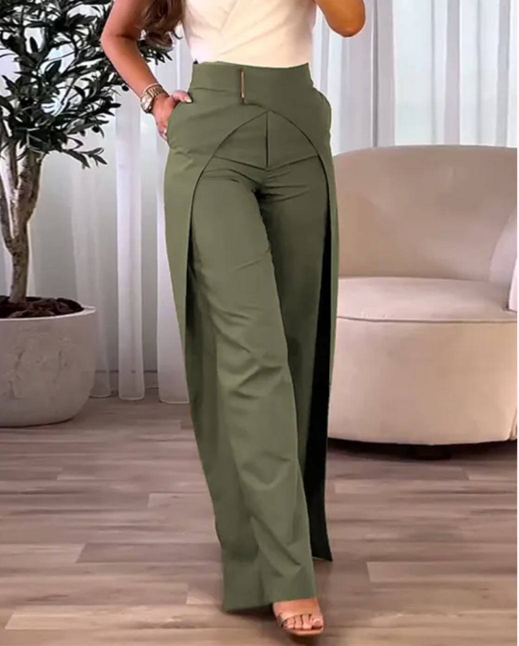 Areliax - Women's High-Waisted Flowy Split Elegant Trousers