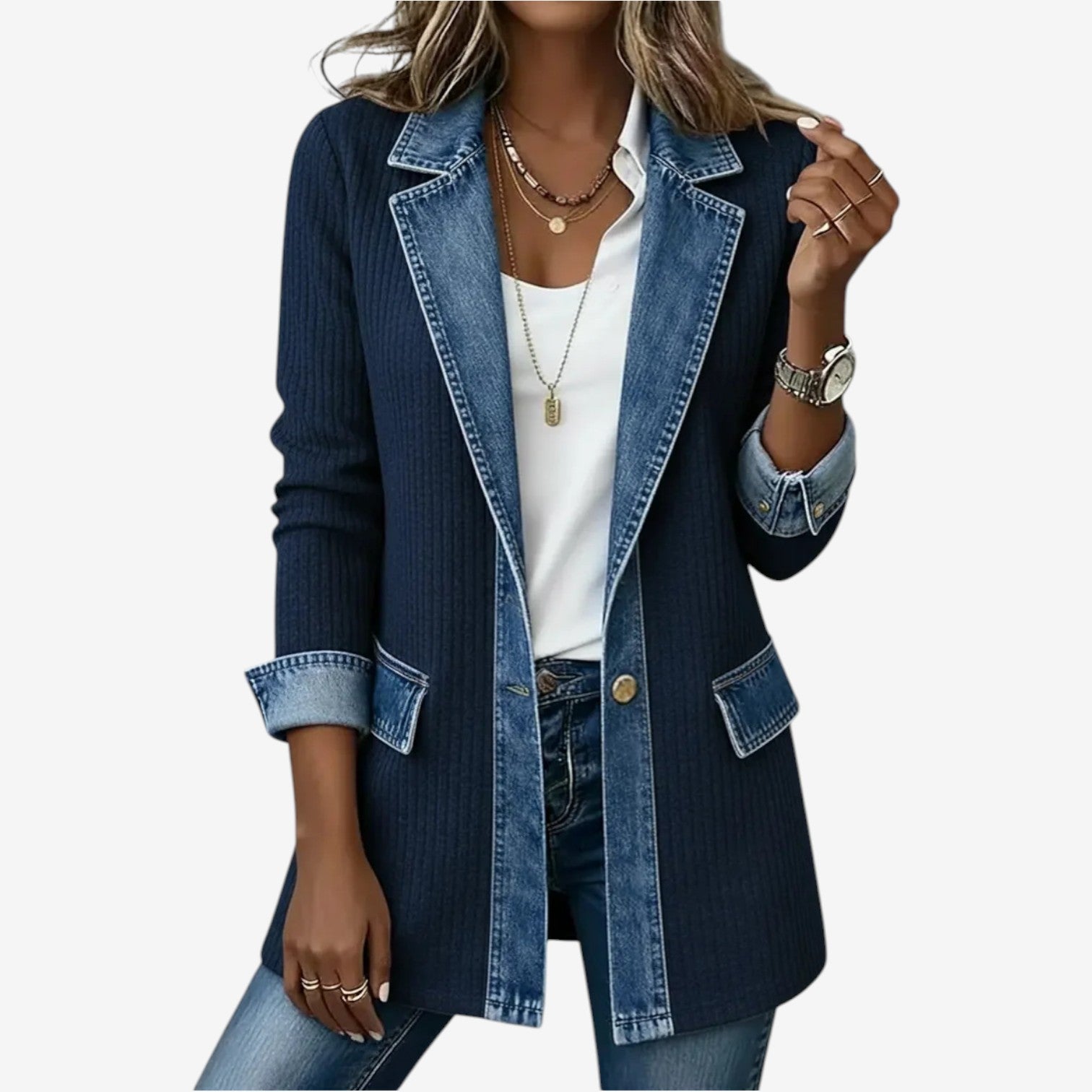 Tirexa - Women's Blended Denim Style Jacket with Modern Layered Effect