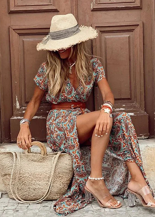 Justine™ – Bohemian Flowy Long Dress with Belt