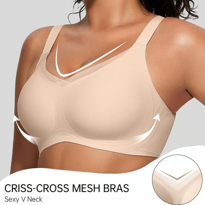 Kaelina Women's Crisscross V-Neck Wireless Mesh Bra