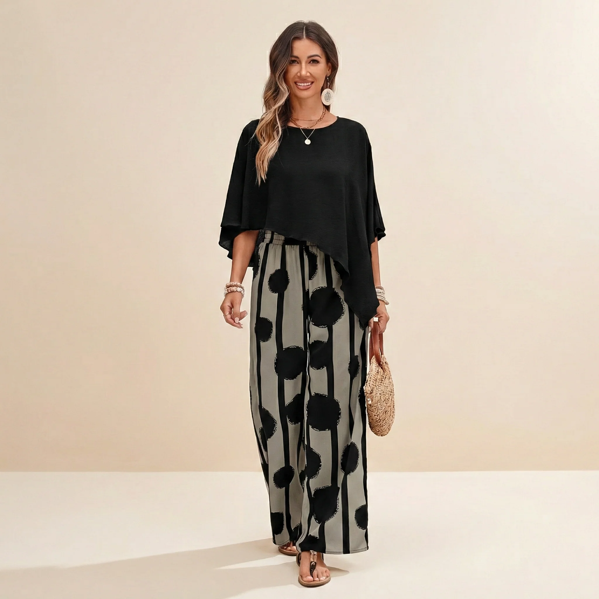 Mireth - Elegant Two-Piece Artistic Print Modern Women's Set