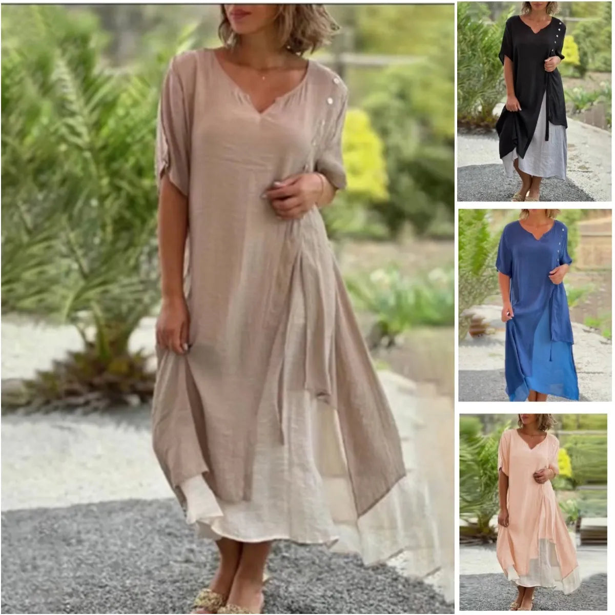 Amabel - Two-piece asymmetrical dress with short sleeves