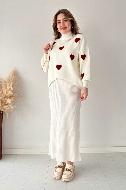 Annette - Trendy Heart and High Waisted Skirt Set