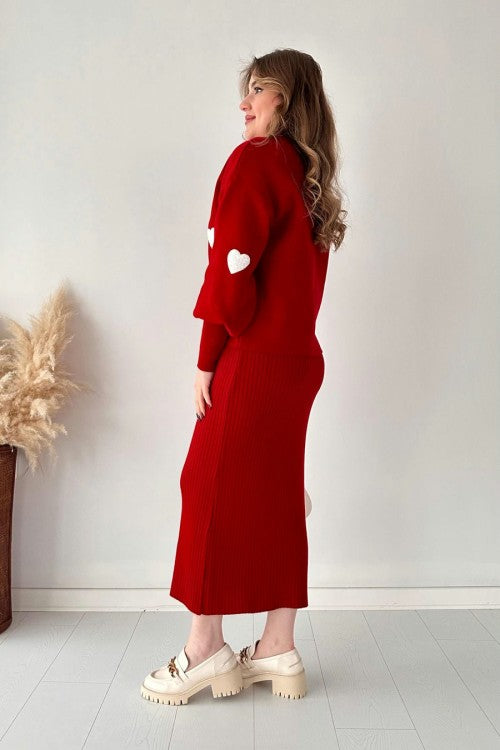 Annette - Trendy Heart and High Waisted Skirt Set