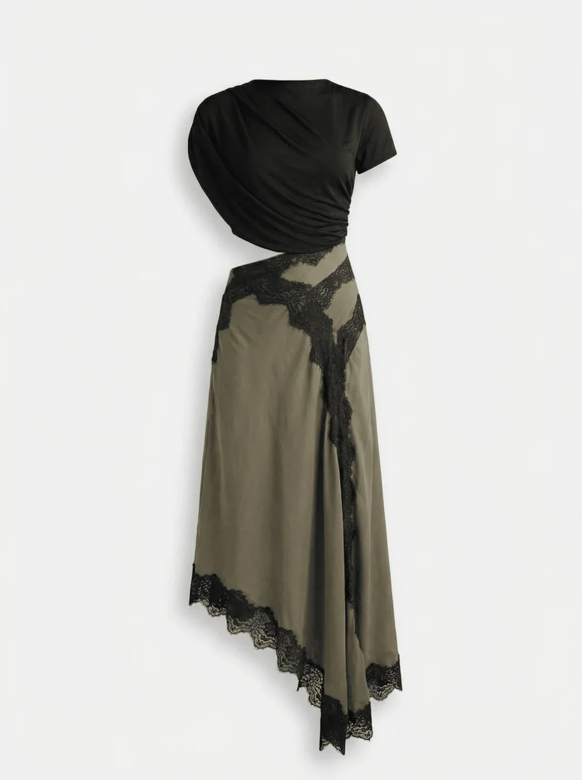 Griselune - Women's set asymmetrical black top and elegant lace maxi skirt